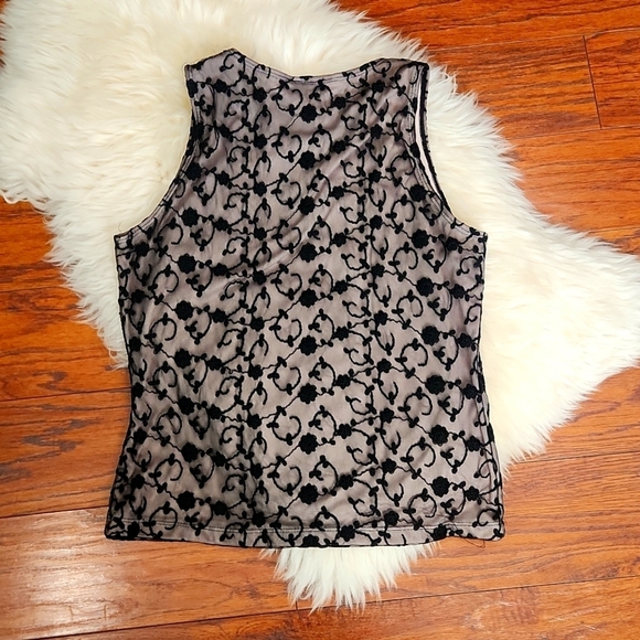 C.P.W. Black Nude and Black Lace Vintage Y2k Fitted Tank Top - Picture 2 of 4